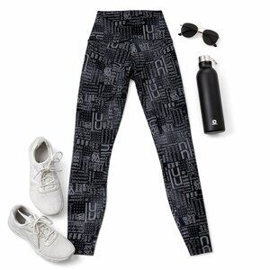 Lululemon Logo Print High Rise Leggings Size 4 Black Gray Athleisure Yoga Gym